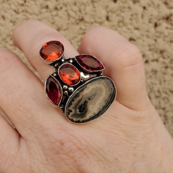 New Solar Agate and Garnet 925 Silver Ring. - Picture 2 of 16